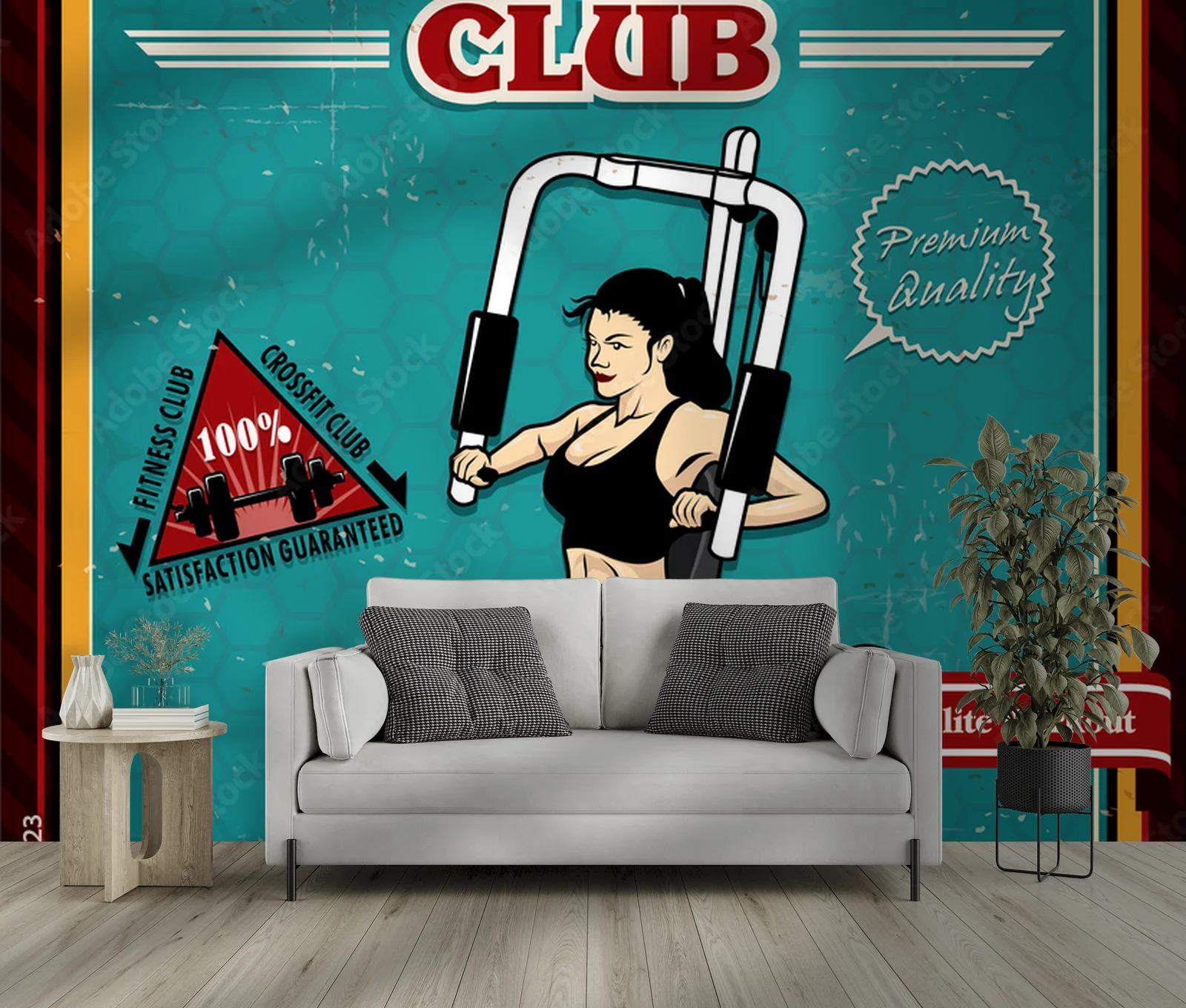 Vintageowy plakat fitnessowy w morskim odcieniu