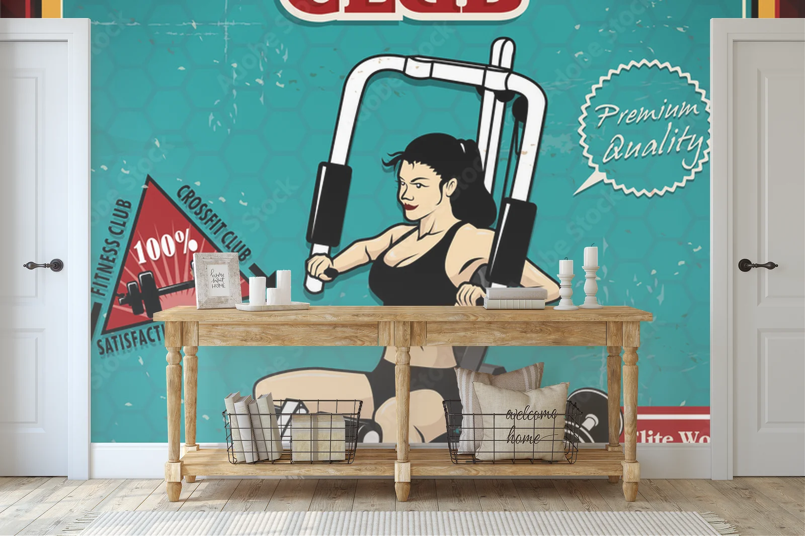 Vintageowy plakat fitnessowy w morskim odcieniu