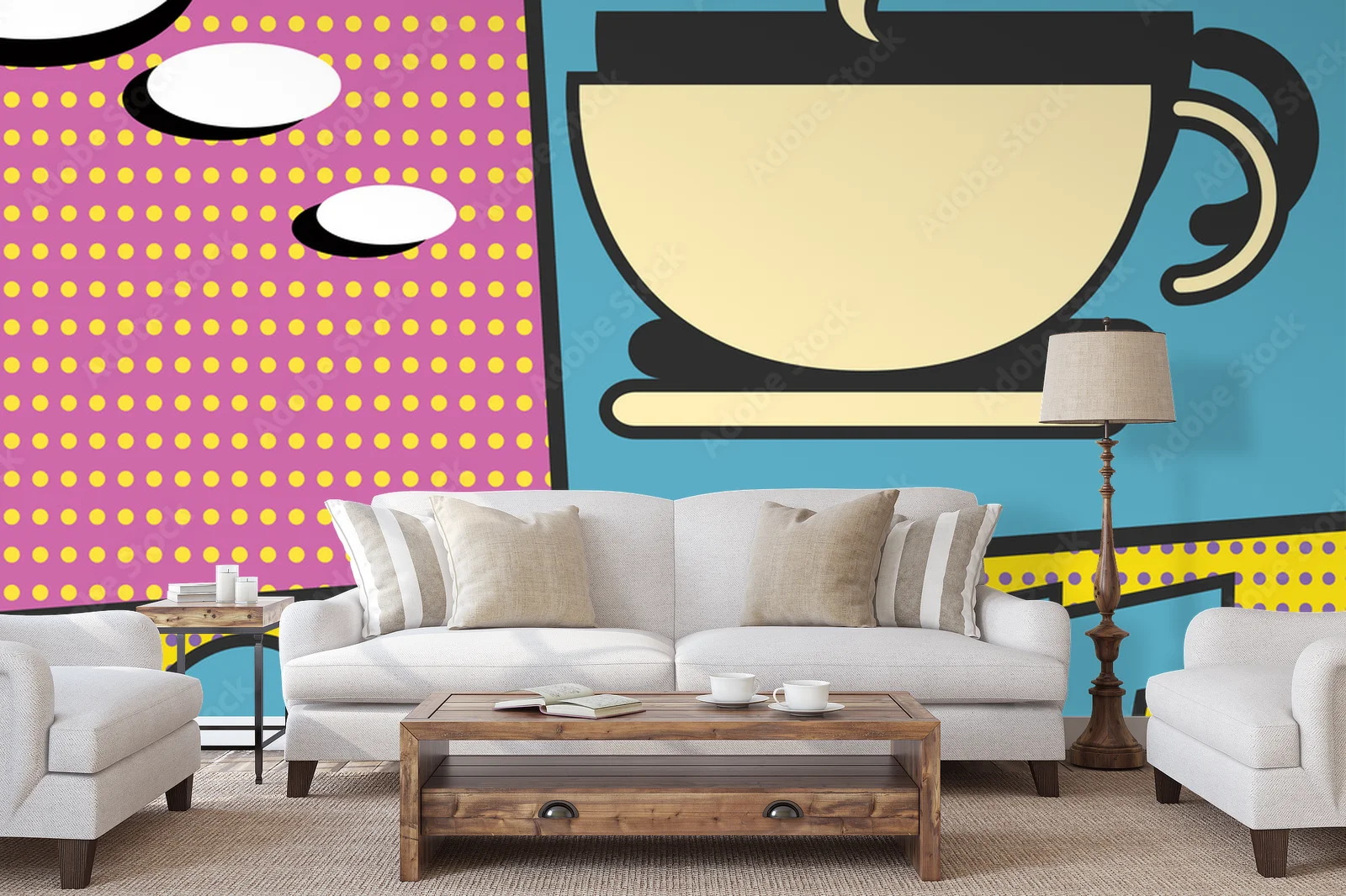 Energia pop art w miękkich, turkusowych barwach