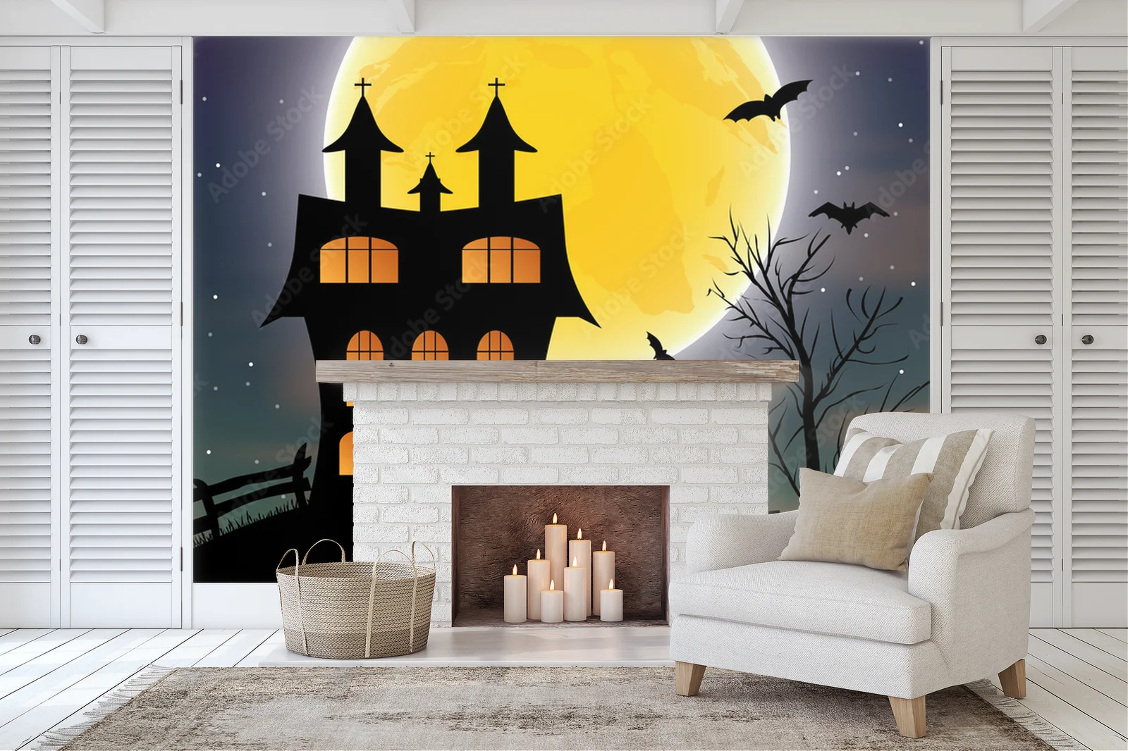 Mroczna noc Halloween z zamkiem i księżycem