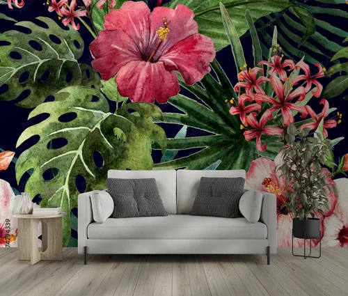 Tropikalny urok orchidei i hibiskusa w akwareli