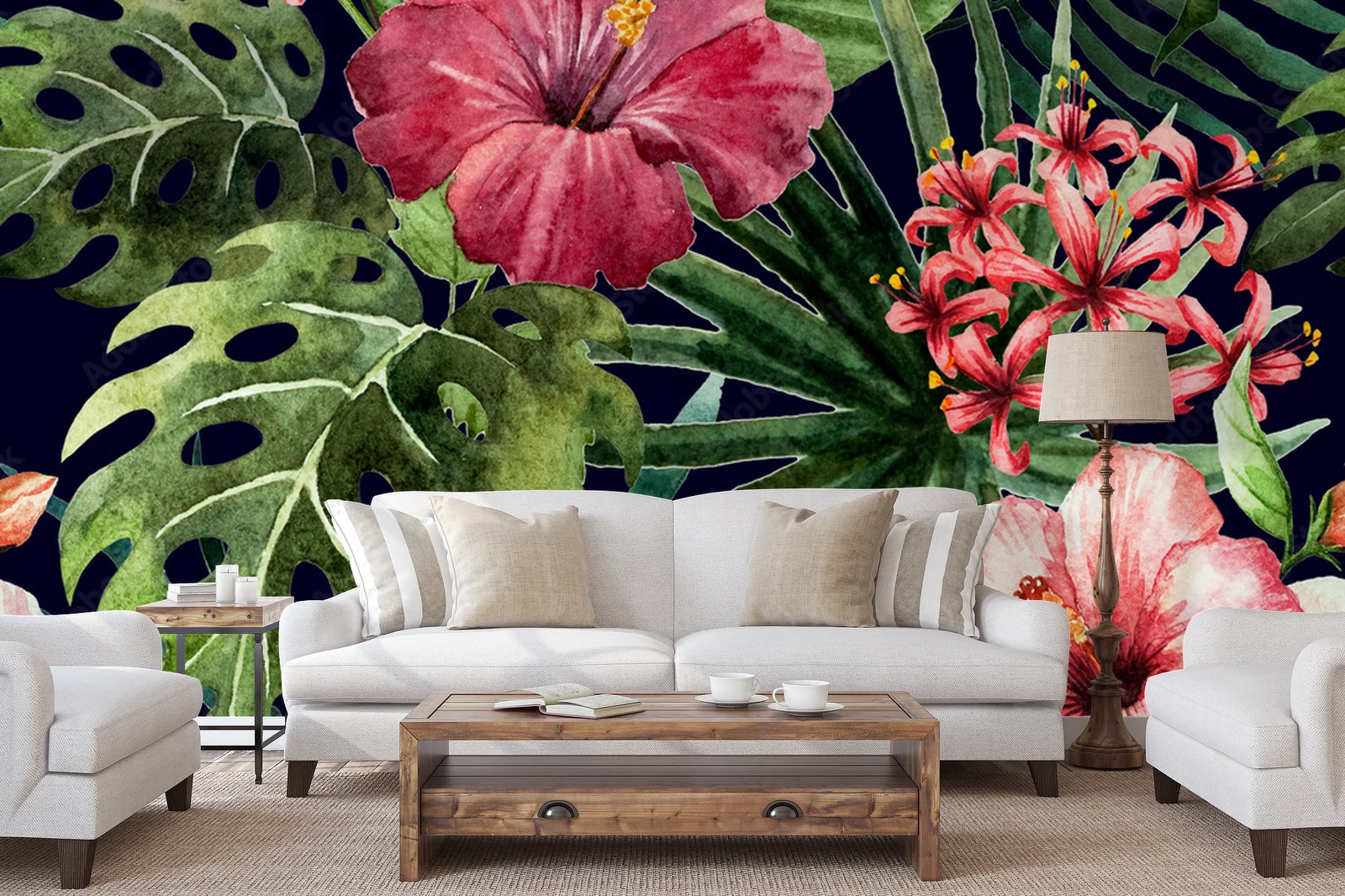 Tropikalny urok orchidei i hibiskusa w akwareli