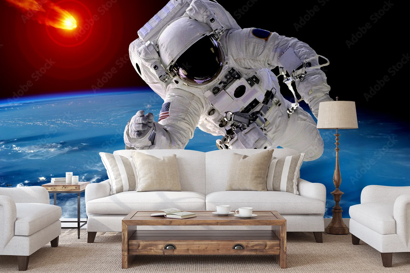 Kosmicznie fascynująca kompozycja astronauty i meteorytu