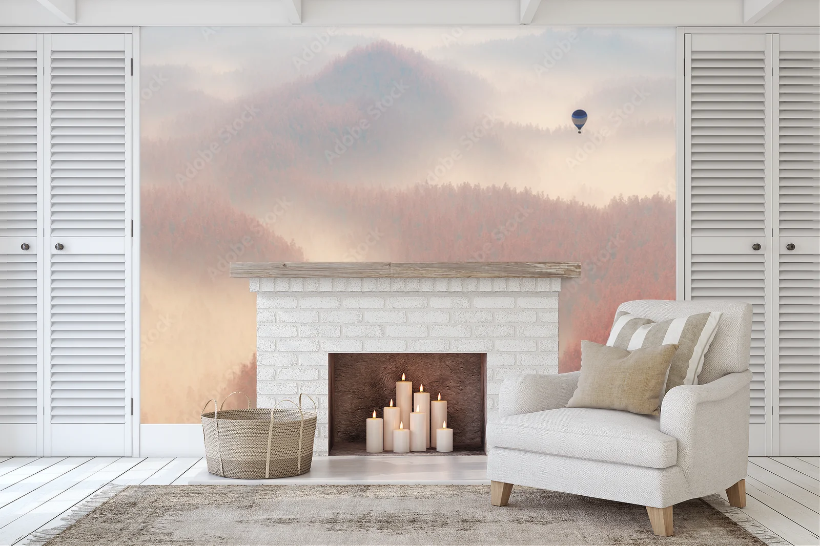 Misty Autumn Forest with a Soaring Balloon