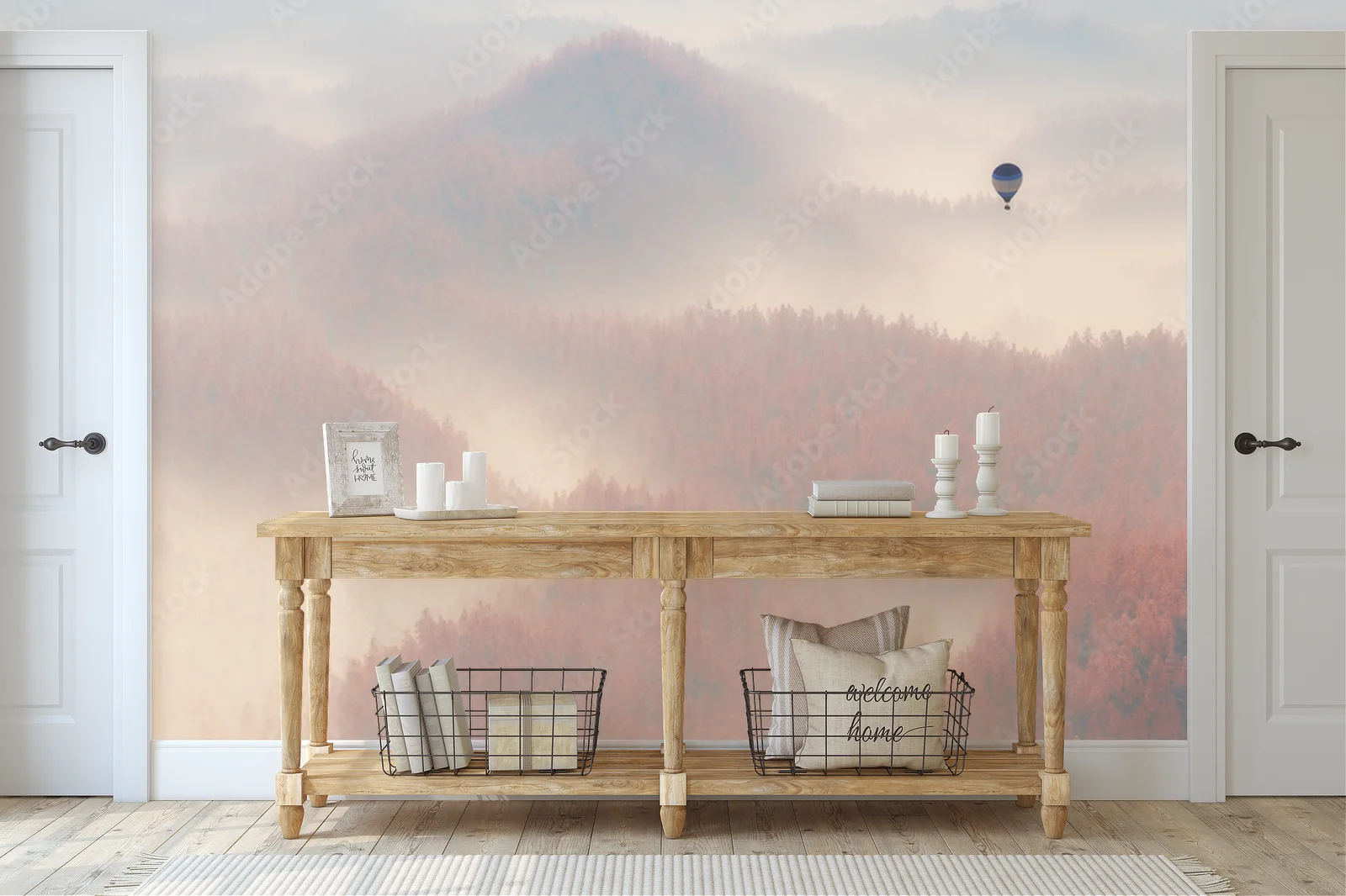 Misty Autumn Forest with a Soaring Balloon