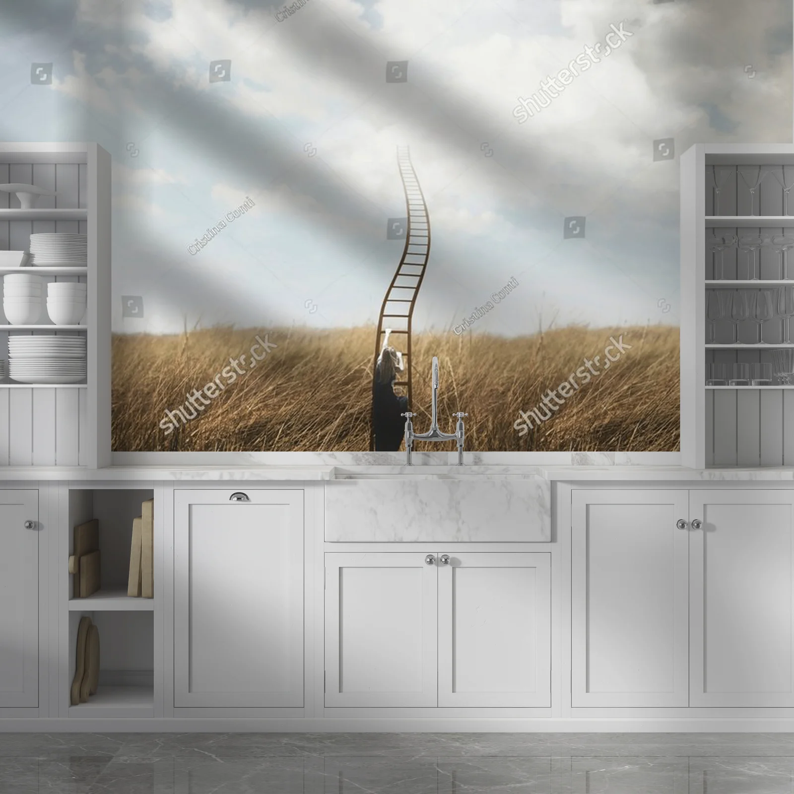 Surrealistyczna podróż ku niebu w pastelowych barwach