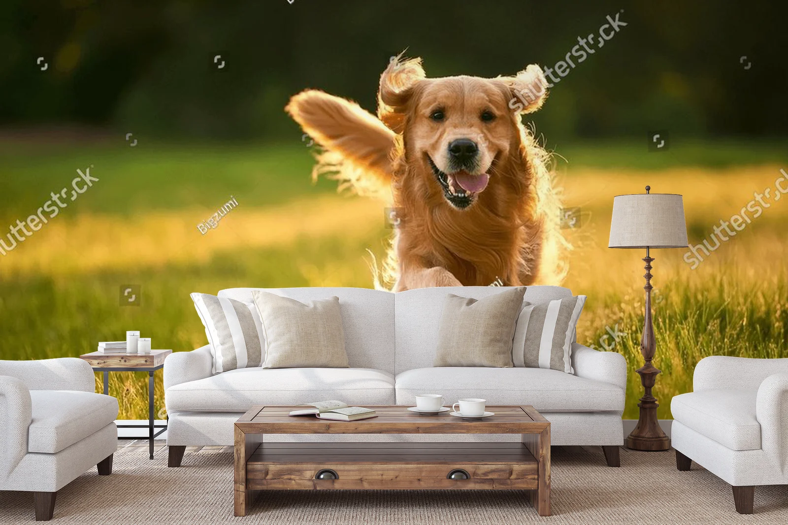 Radosny złoty retriever w sielankowych barwach