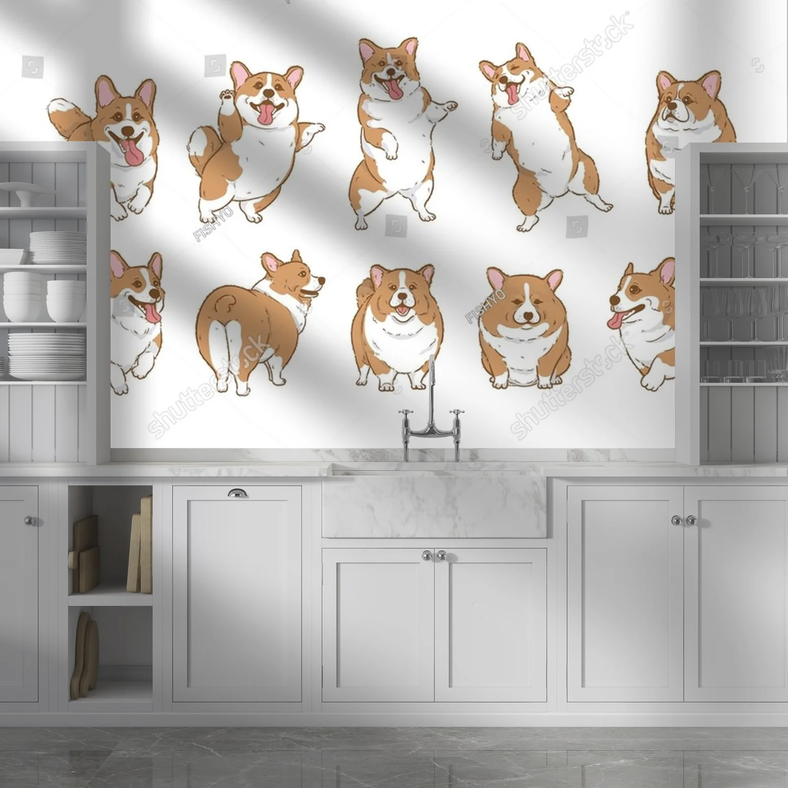 Urocze pieski corgi w wesołej kompozycji