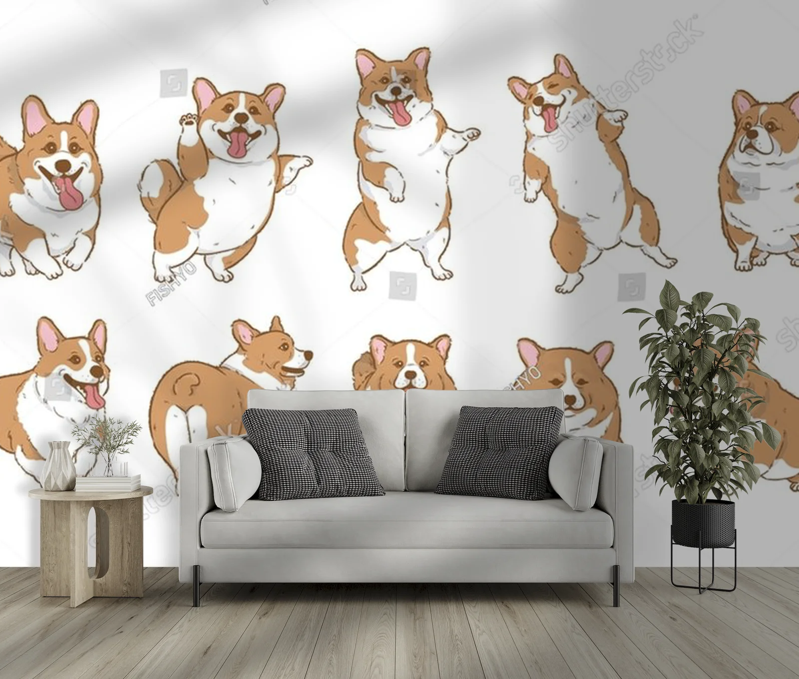 Urocze pieski corgi w wesołej kompozycji