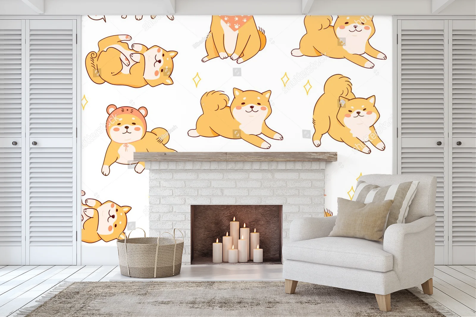 Uroczy motyw psów Shiba Inu w pastelowych odcieniach