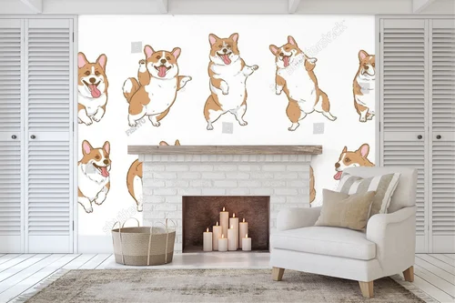 Urocze pieski corgi w wesołej kompozycji