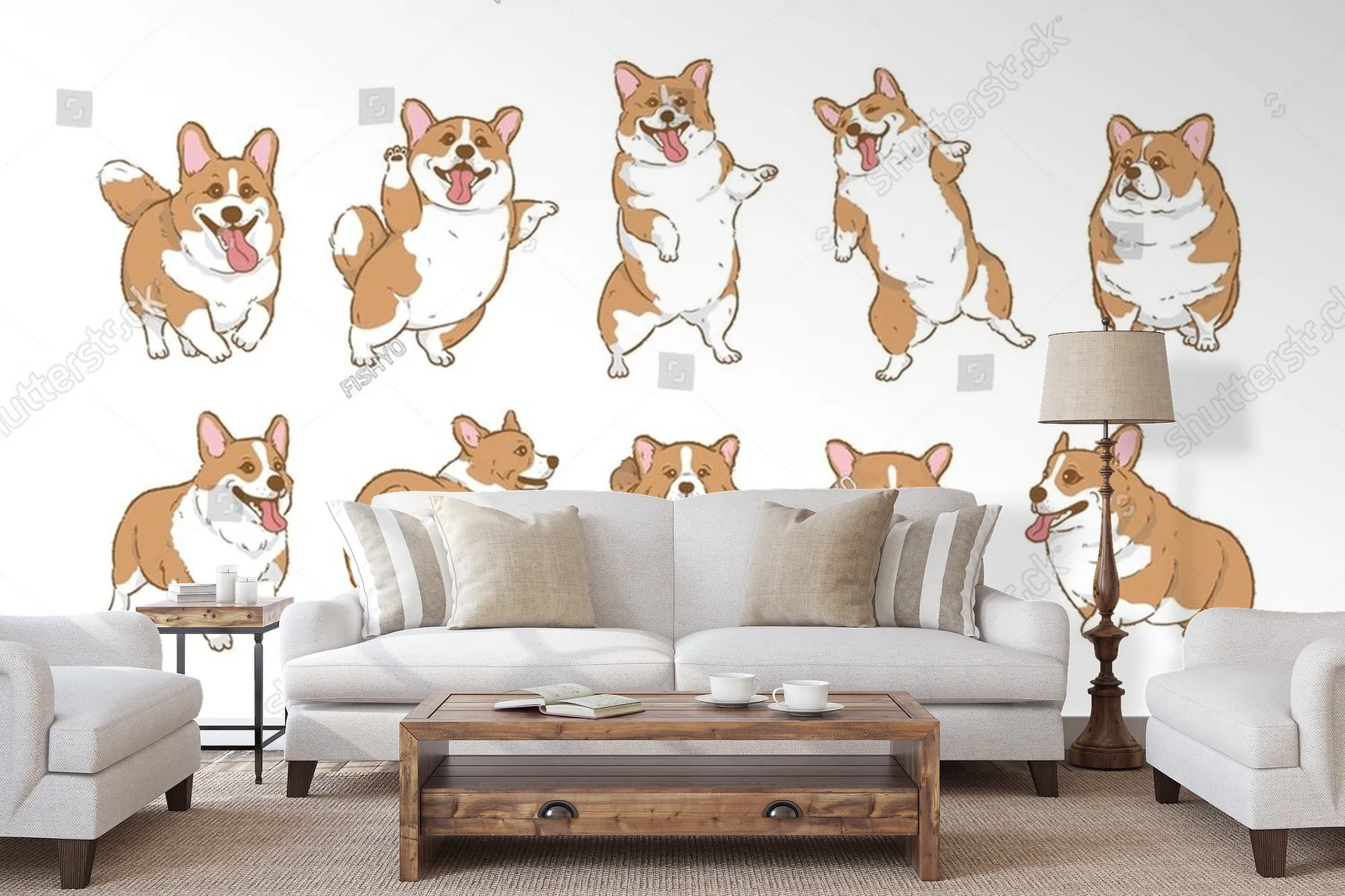 Urocze pieski corgi w wesołej kompozycji