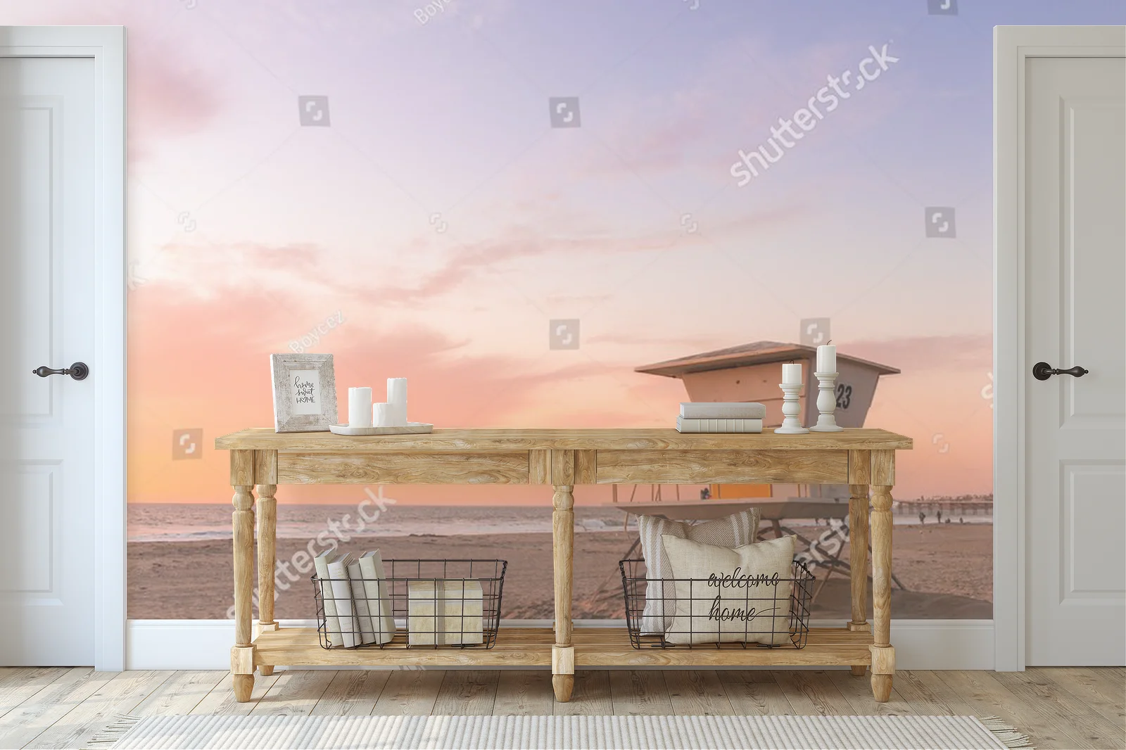 Zachód słońca nad ratunkową wieżą plażową