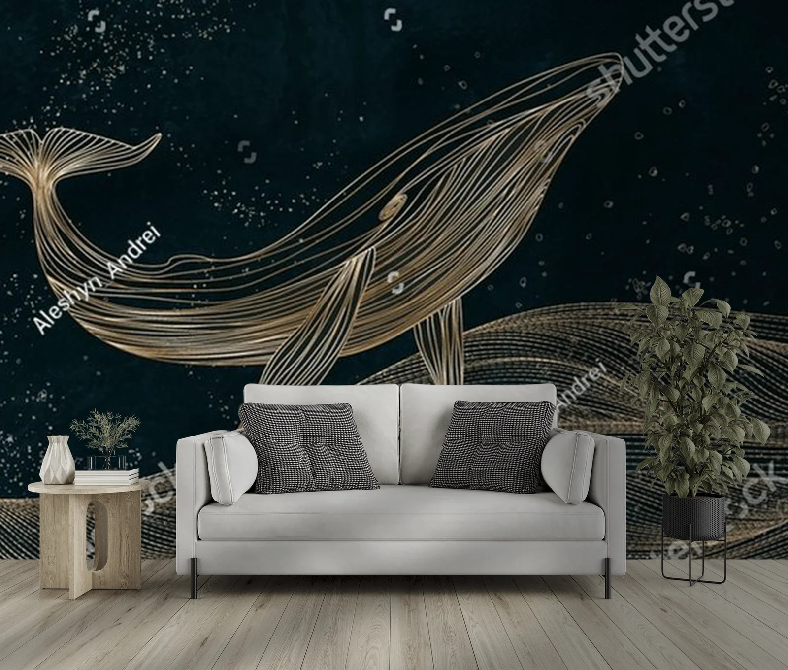 Wyrafinowana głębia oceanu w złotych liniach