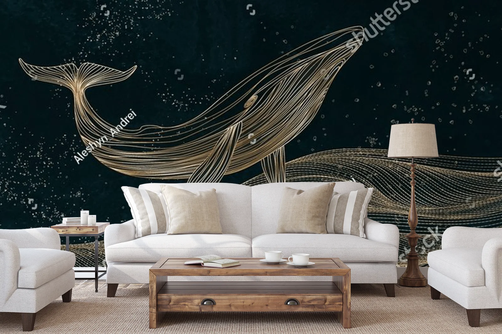 Wyrafinowana głębia oceanu w złotych liniach