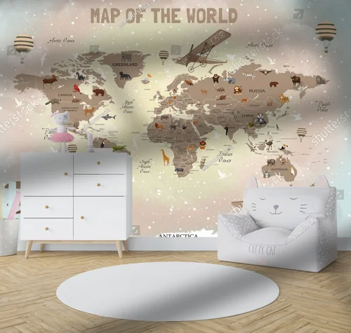 Edukacyjna mapa świata dla dzieci w pastelowych odcieniach