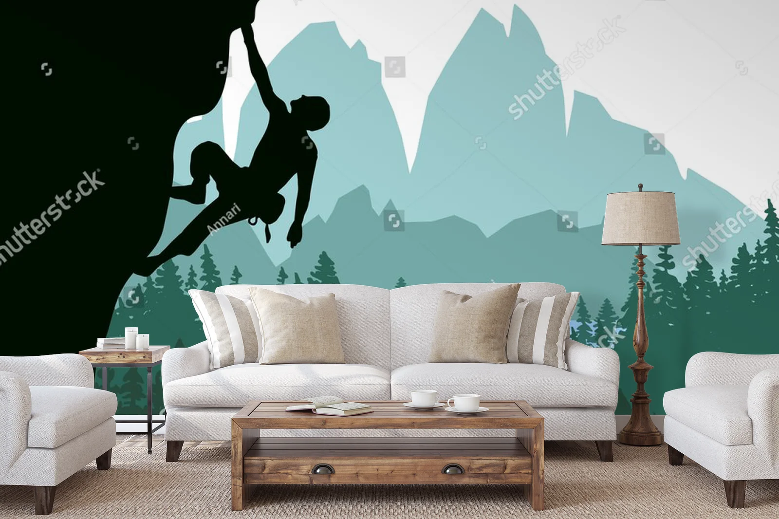 Silhouette wspinacza w zielonym krajobrazie