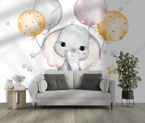Słodki słoń na chmurze z balonami