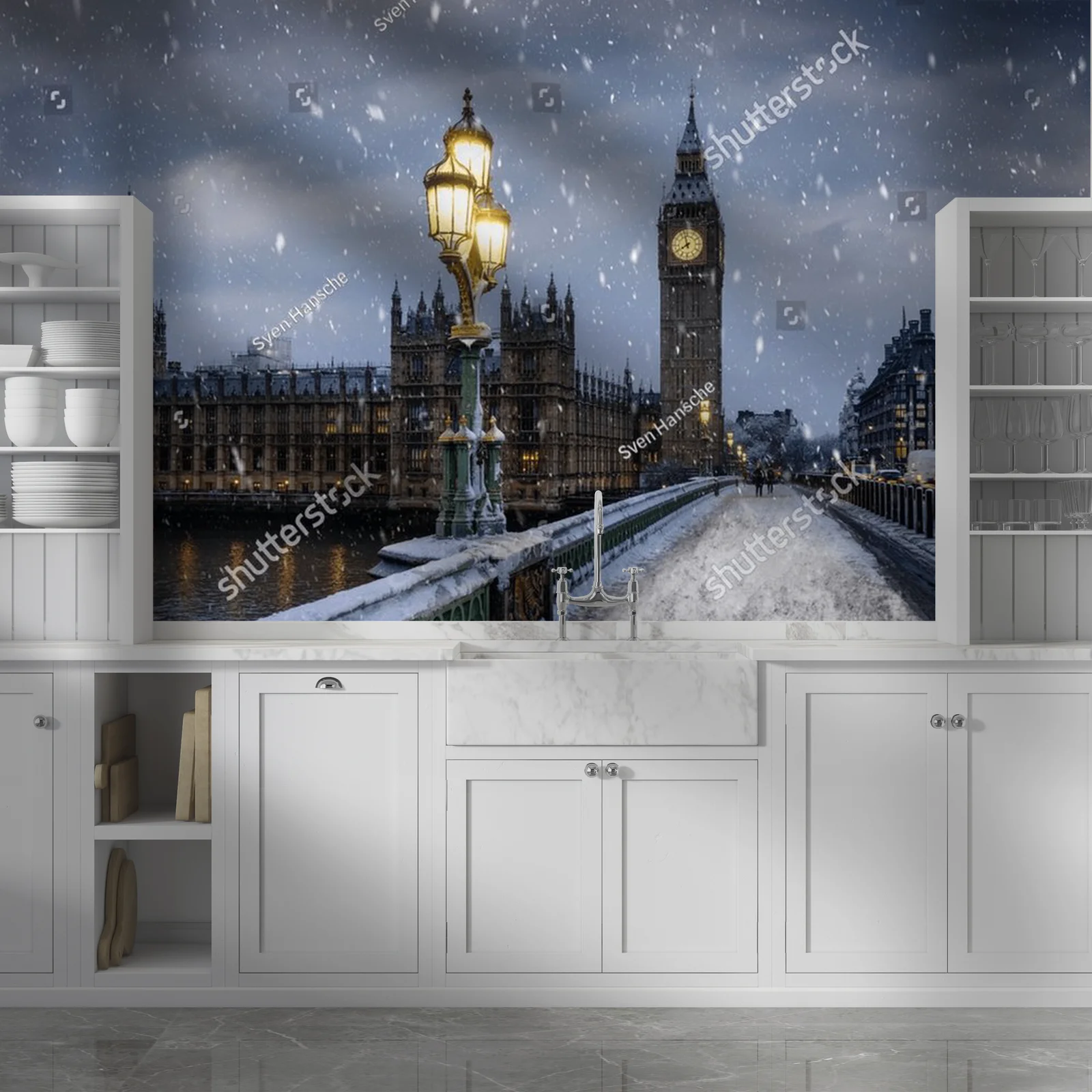Zimowy widok Westminsterskiego Mostu w Londynie