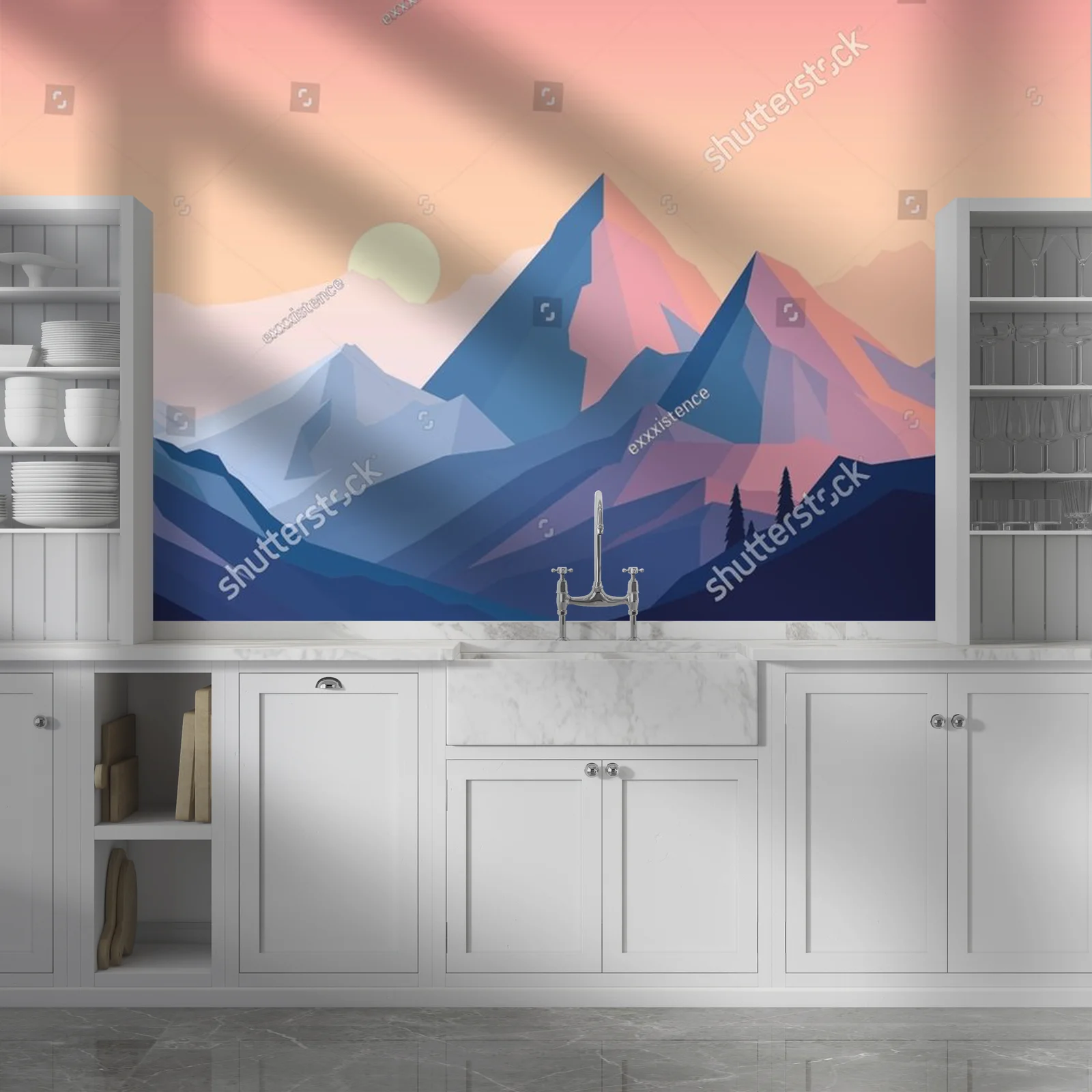 Minimalistyczna panorama gór w pastelowych odcieniach