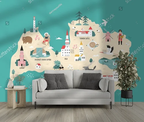 Detale Ruczna Mapa Łotwy z Symbolami Kulturowymi
