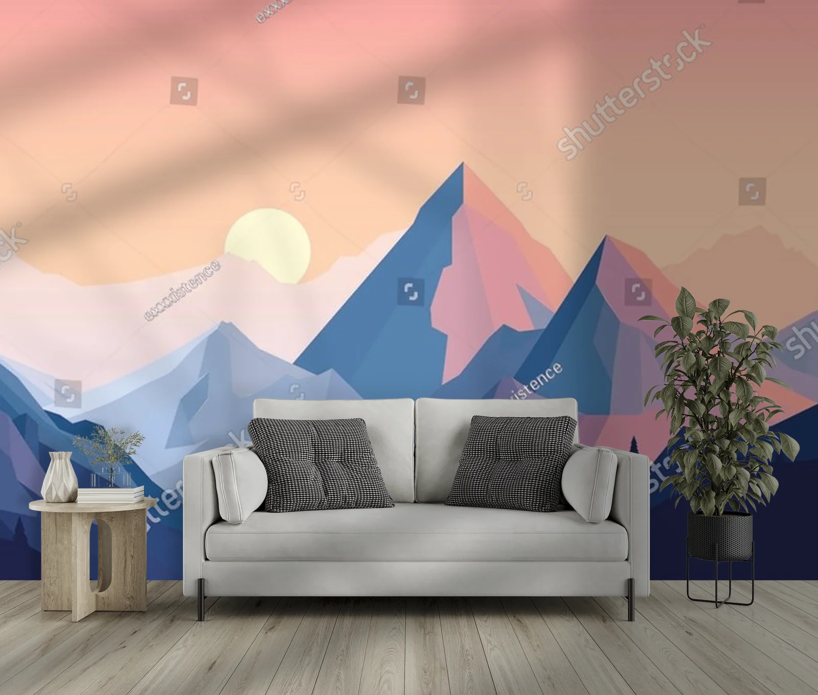 Minimalistyczna panorama gór w pastelowych odcieniach