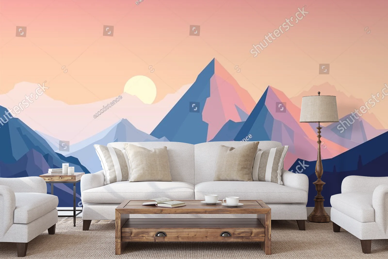 Minimalistyczna panorama gór w pastelowych odcieniach