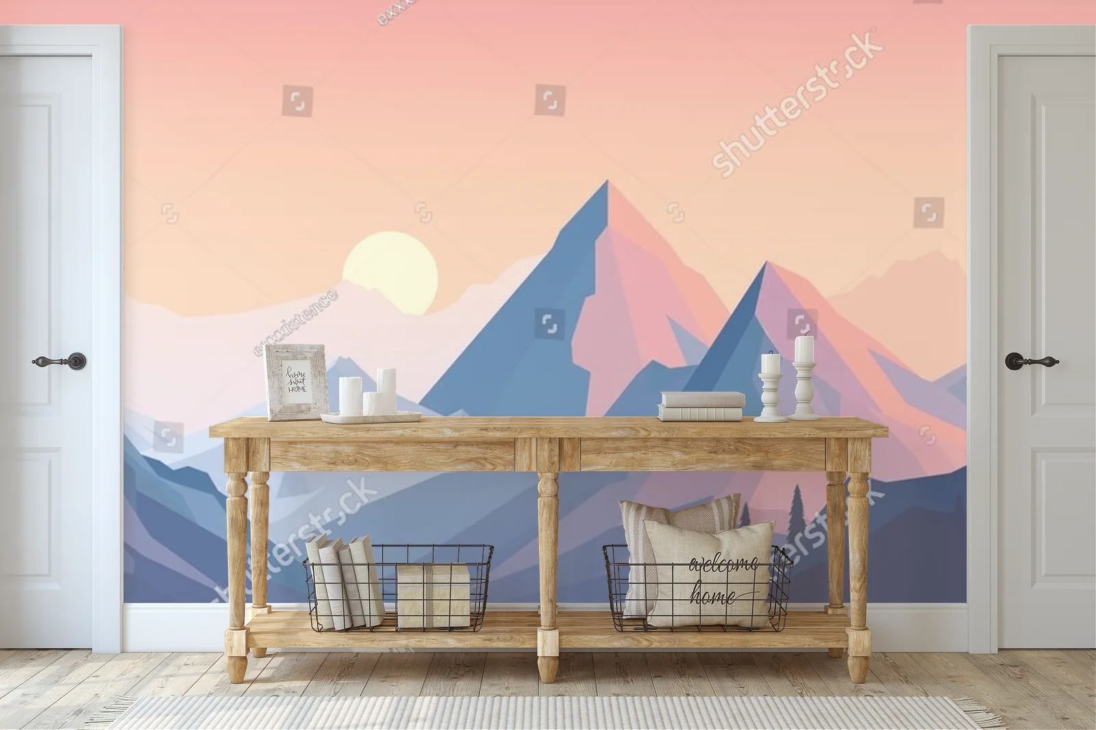 Minimalistyczna panorama gór w pastelowych odcieniach