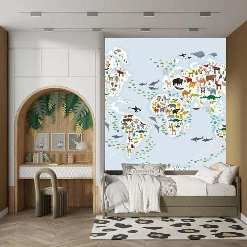 Magiczna mapa świata z bajkowymi zwierzętami dla dzieci