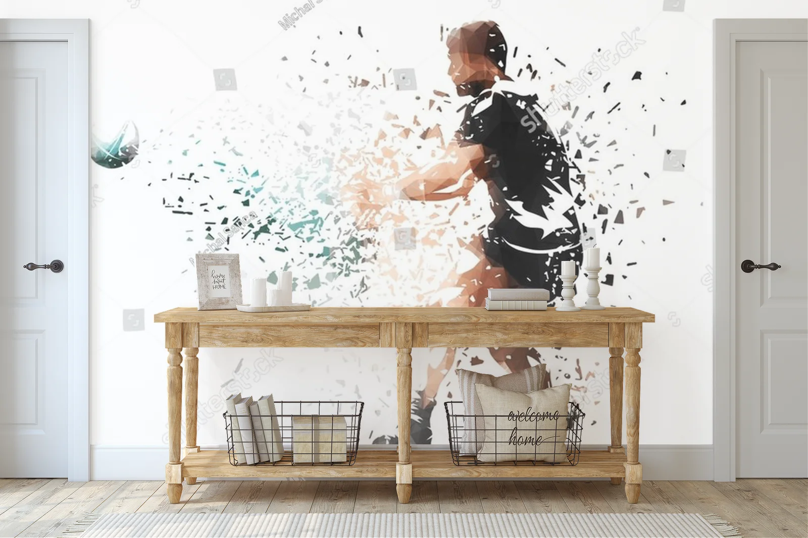 Dynamiczny gracz rugby w białej estetyce