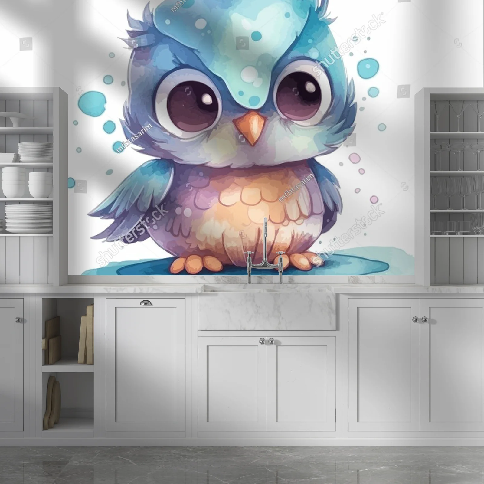 Urokliwe ilustracje z kawaii sową w pastelowych tonach