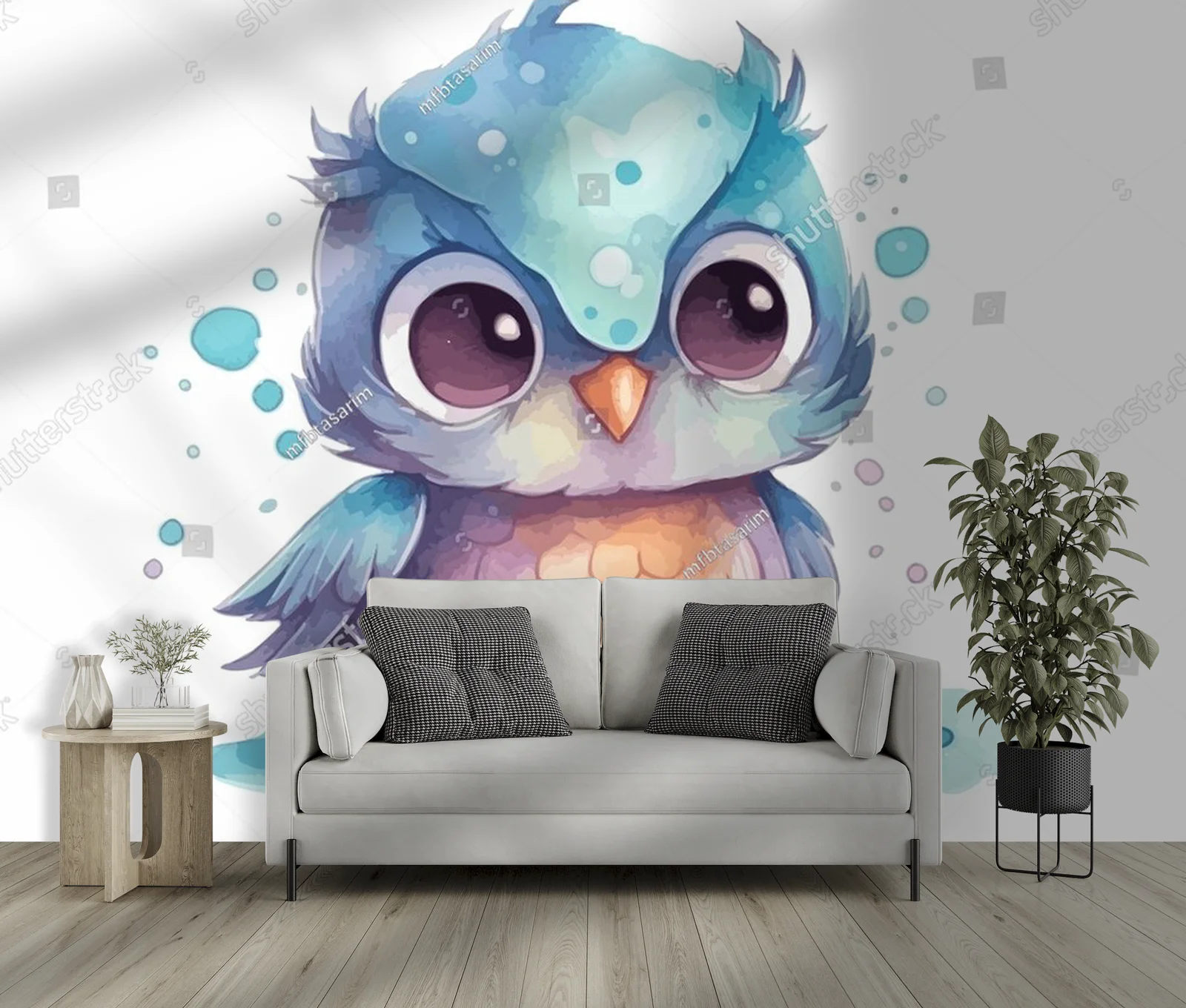 Urokliwe ilustracje z kawaii sową w pastelowych tonach