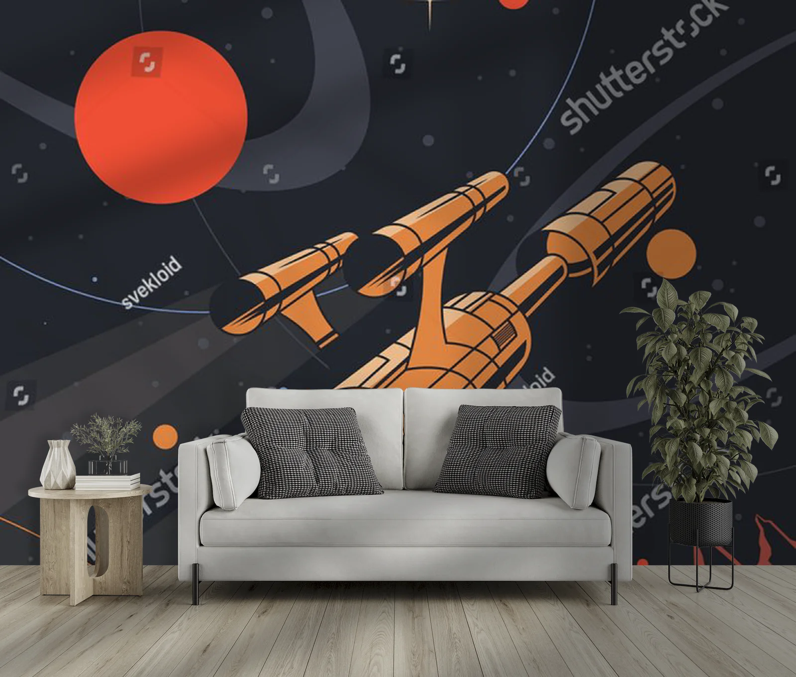 Kosmiczna przestrzeń w stylu retro-futurystycznym