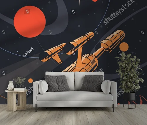 Kosmiczna przestrzeń w stylu retro-futurystycznym