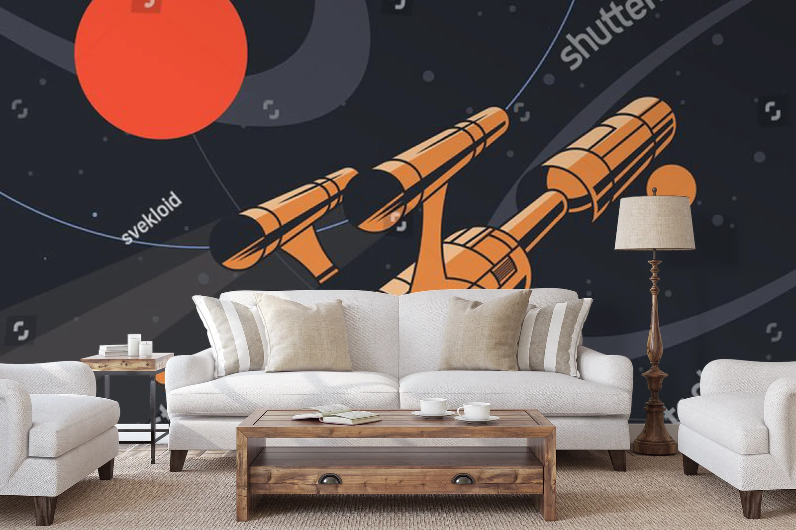 Kosmiczna przestrzeń w stylu retro-futurystycznym