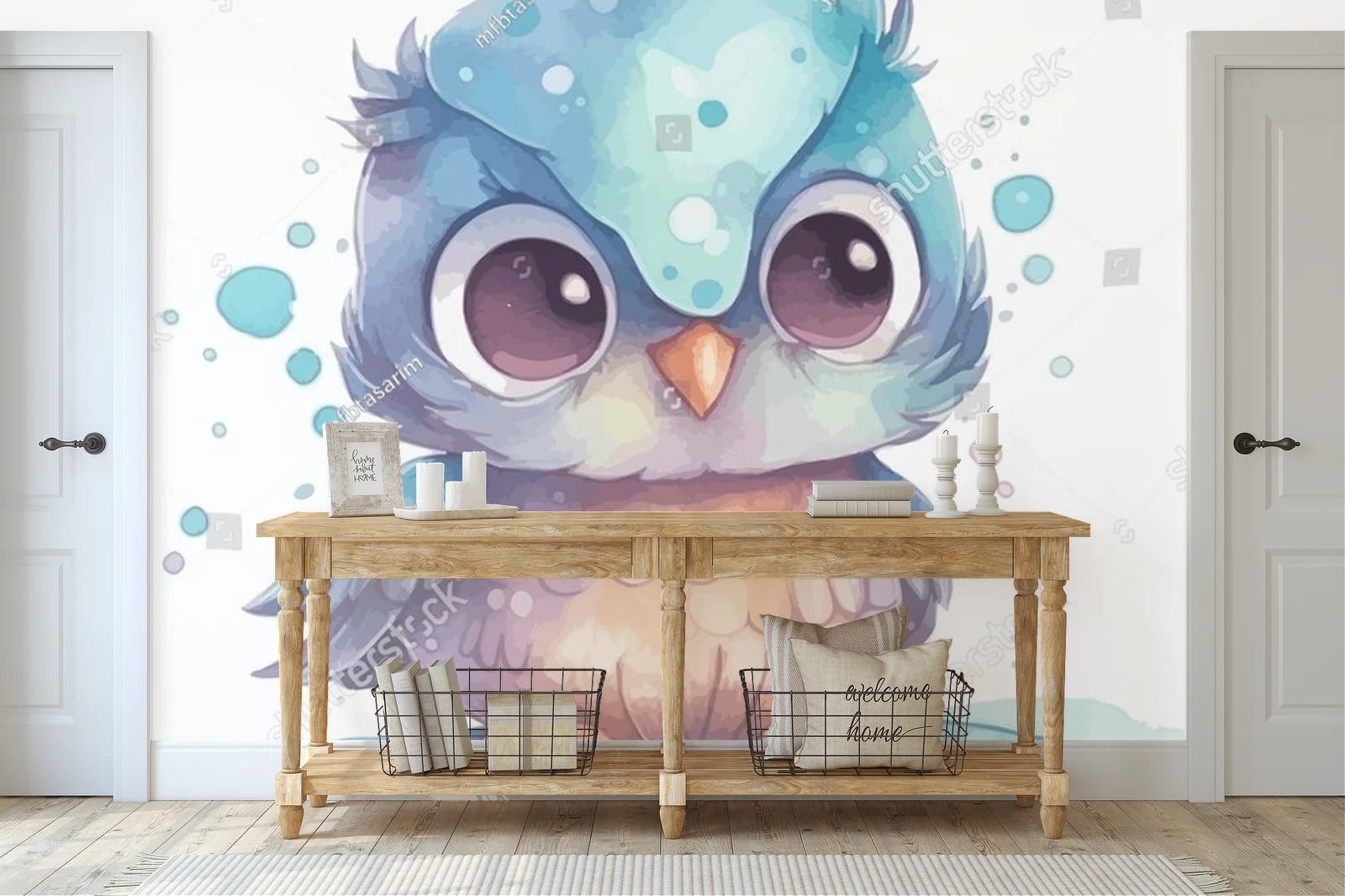 Urokliwe ilustracje z kawaii sową w pastelowych tonach