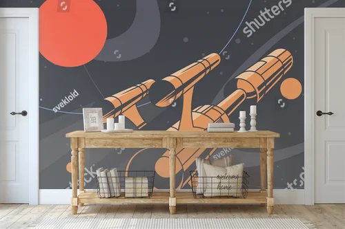 Kosmiczna przestrzeń w stylu retro-futurystycznym