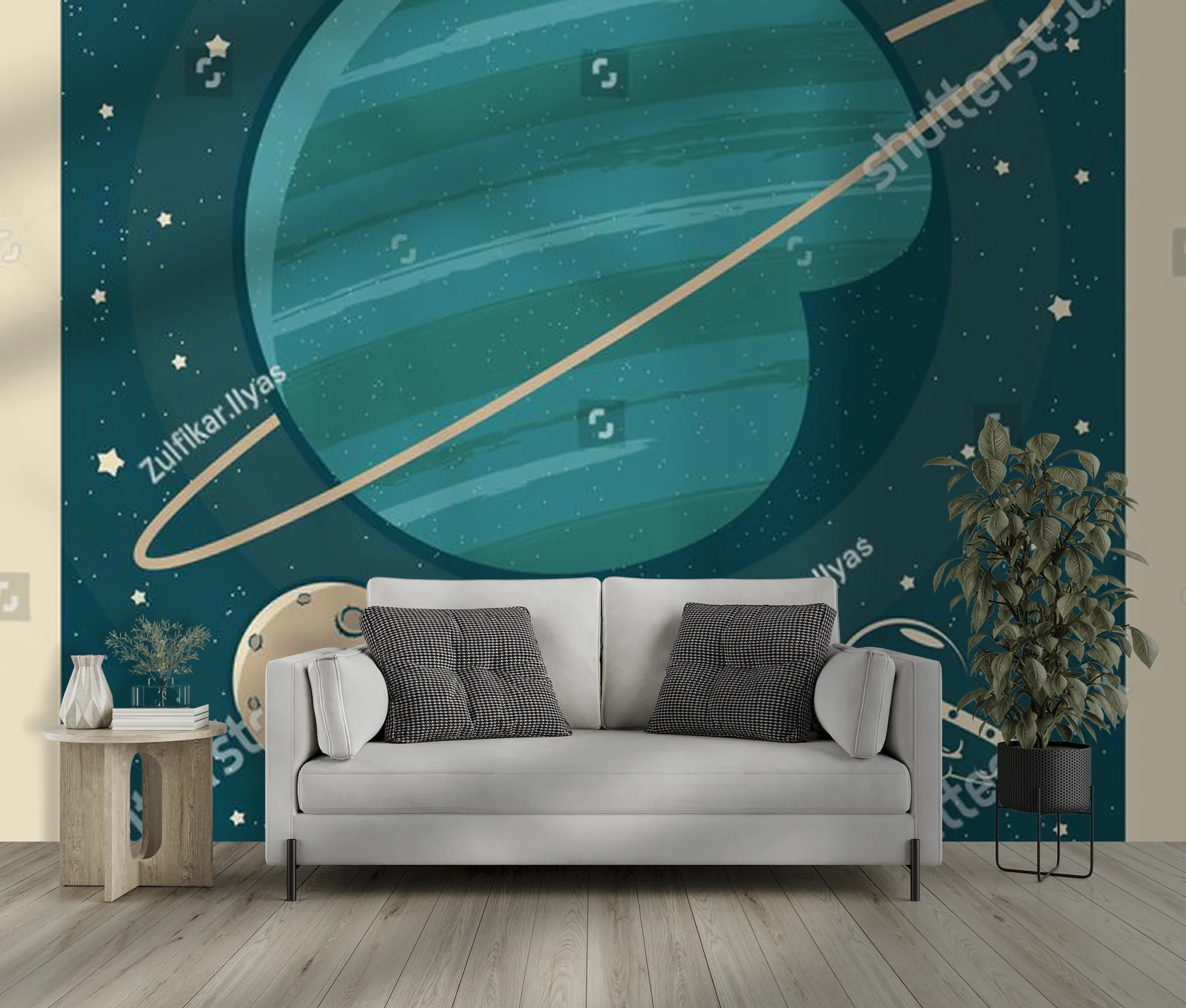 Retro plakat z UFO odkrywającym planetę Neptun