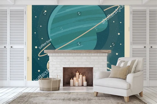 Retro plakat z UFO odkrywającym planetę Neptun