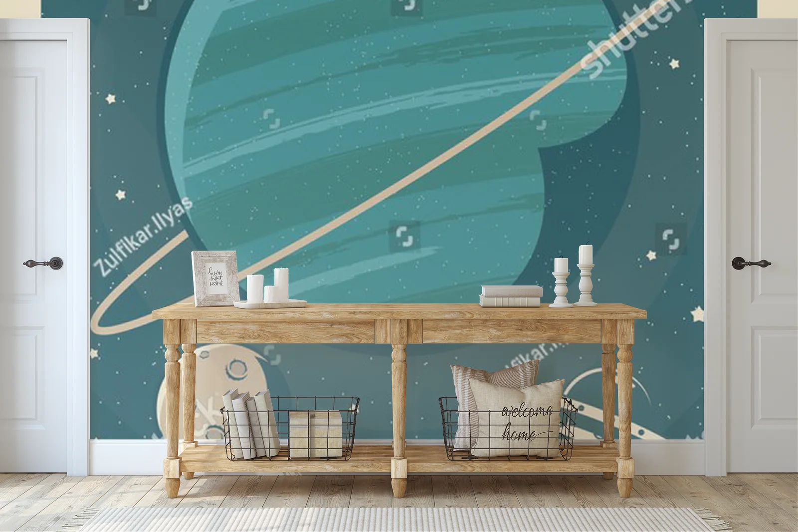 Retro plakat z UFO odkrywającym planetę Neptun