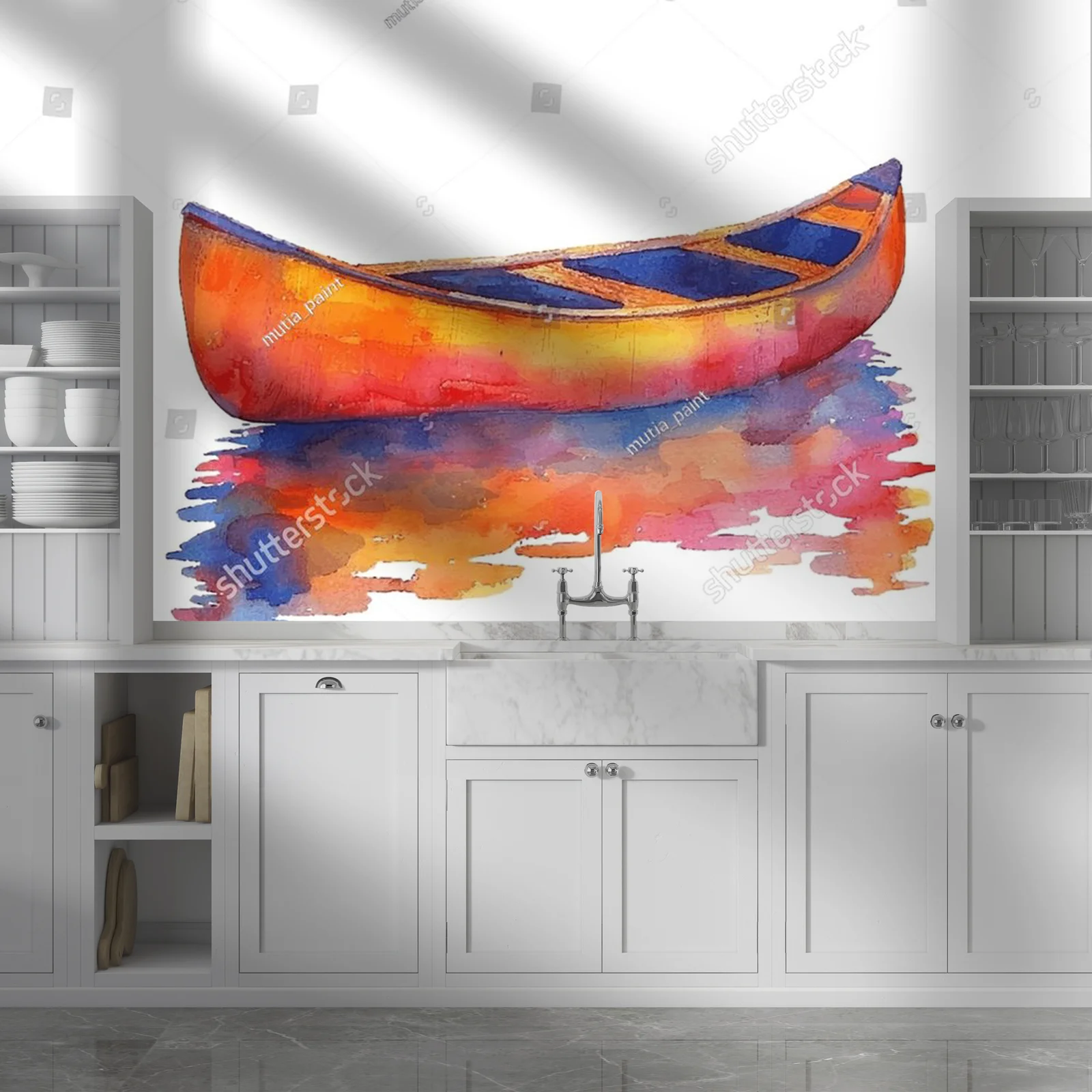 Abstrakcyjna sylwetka canoe w akwarelowym stylu