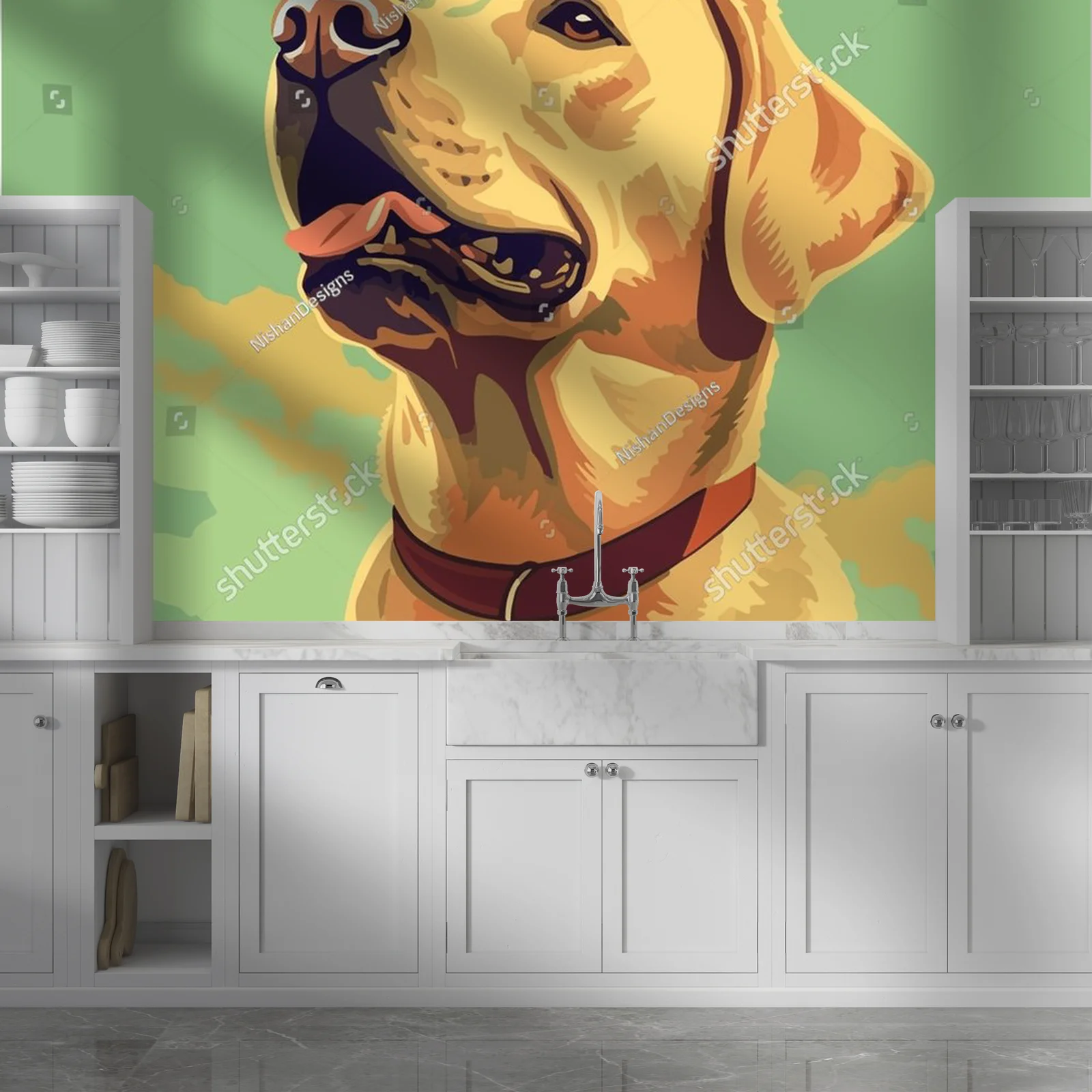 Uroczy labrador w otoczeniu przezroczystych zieleni