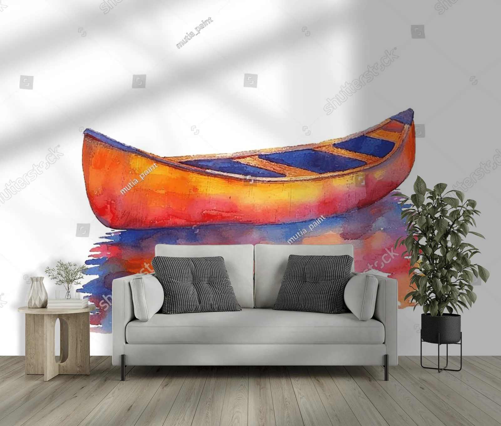 Abstrakcyjna sylwetka canoe w akwarelowym stylu