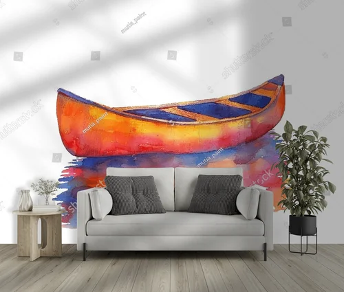 Abstrakcyjna sylwetka canoe w akwarelowym stylu