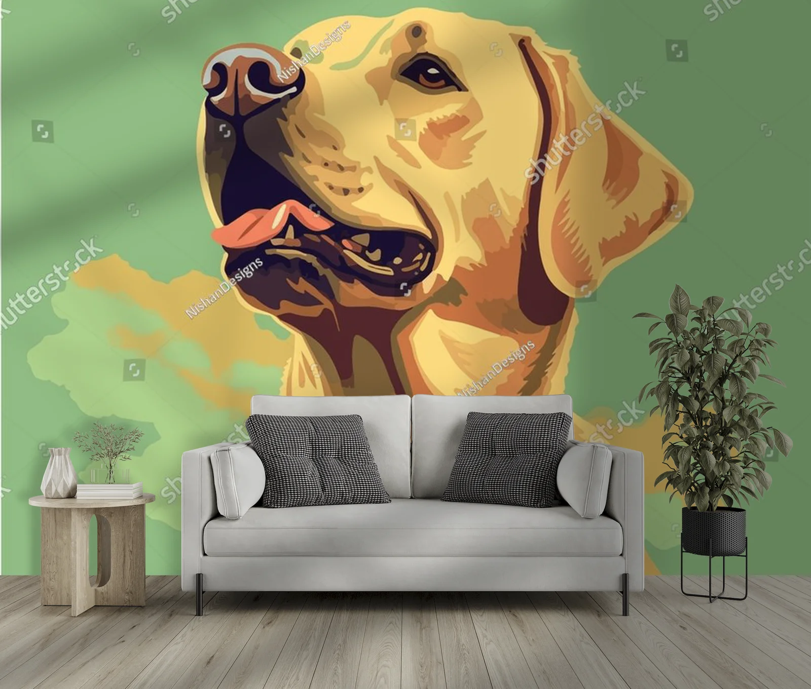 Uroczy labrador w otoczeniu przezroczystych zieleni