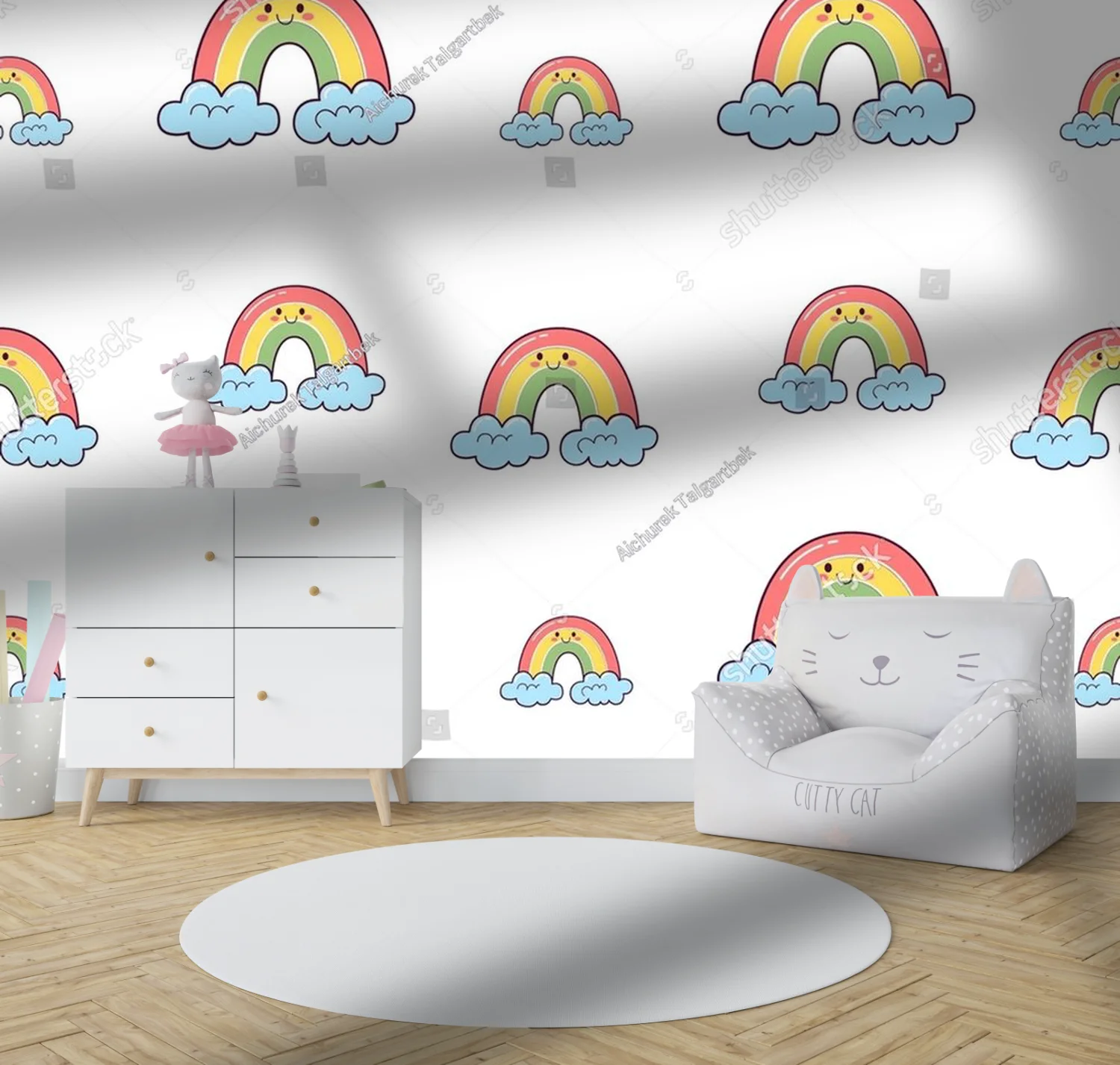 Kawaii tęczowe przygody na białym tle