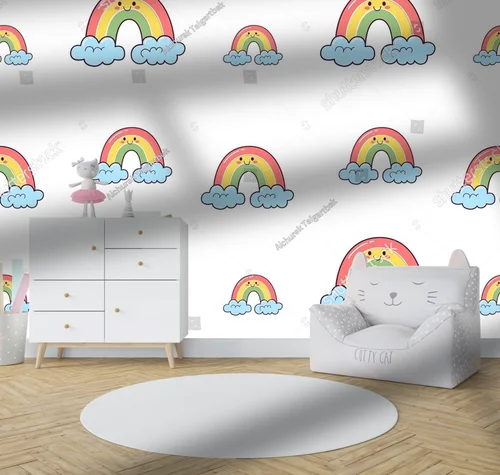 Kawaii tęczowe przygody na białym tle