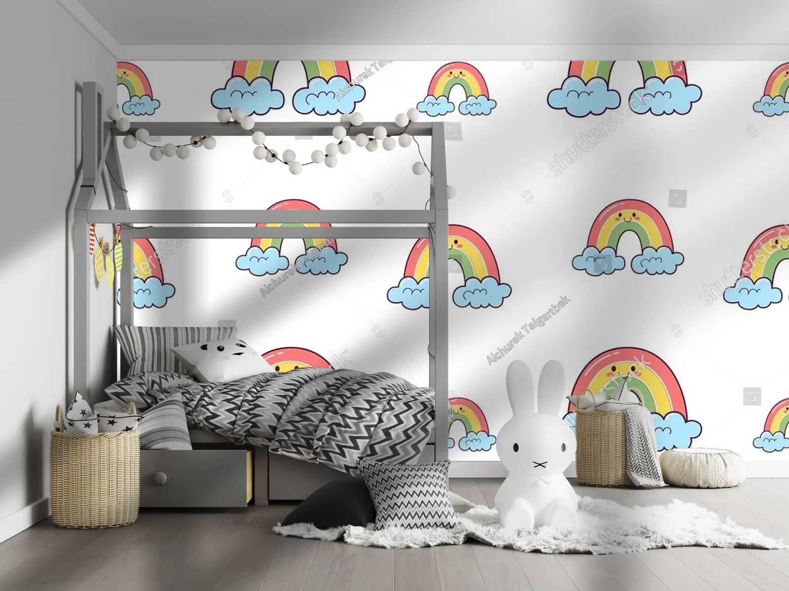 Kawaii tęczowe przygody na białym tle