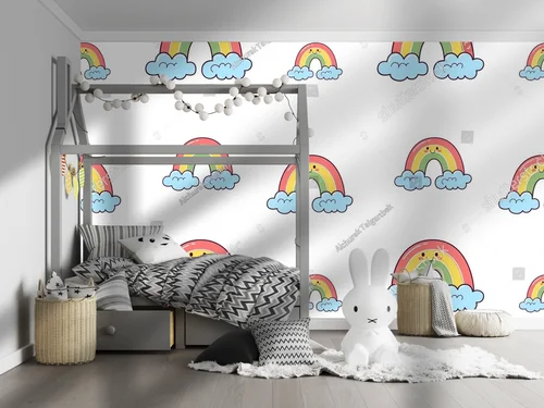Kawaii tęczowe przygody na białym tle