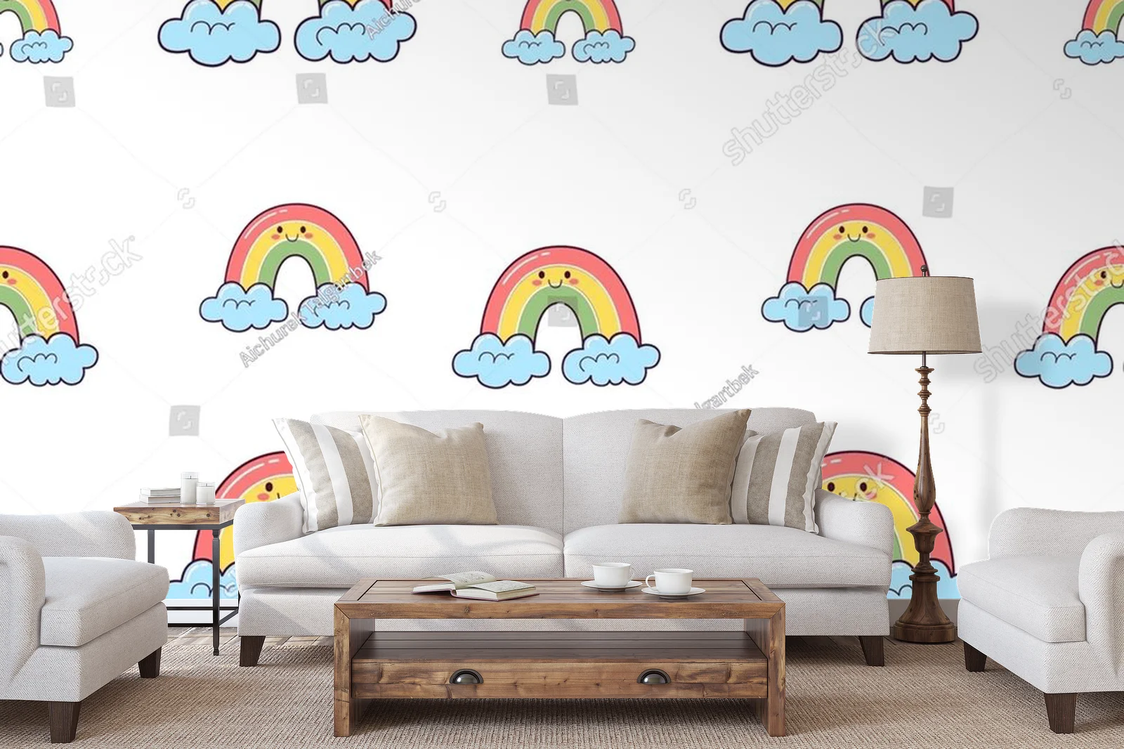 Kawaii tęczowe przygody na białym tle